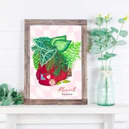 Plant Keeper Art Print Red Backpack With Ornamental Plants - thumbnail 3