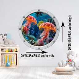 Jellyfish Porthole Wall Decal, 3D Coral Reef, Nautical Nursery Decor - thumbnail 3