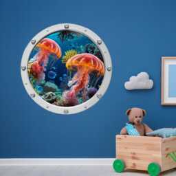 Jellyfish Porthole Wall Decal, 3D Coral Reef, Nautical Nursery Decor - thumbnail 1