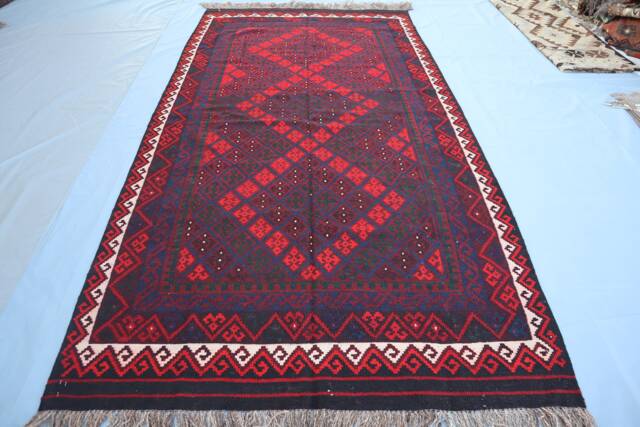 5.1x9.5 Afghan Large Red Kilim Area Rug, 150x300 cm Vintage Handmade Authentic Wool Antique Turkmen Flatweave Rugs For Living Room 5x10 - image 1