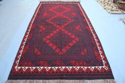 5.1x9.5 Afghan Large Red Kilim Area Rug, 150x300 cm Vintage Handmade Authentic Wool Antique Turkmen Flatweave Rugs For Living Room 5x10 - thumbnail 1