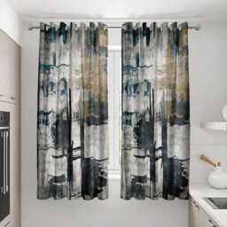 Abstract Art Curtains, Modern Grey & Blue Geometric Drapes, Bold Texture Print, Artistic Window Treatments, Custom Sizes Available - thumbnail 3