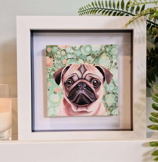 Pug Dog Ceramic Wall Art Mini Framed Picture - image 1