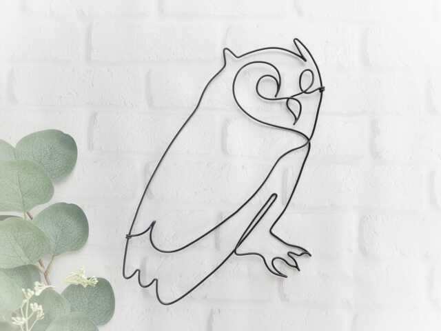 Owl Wire Sculpture Wall Hanging Continuous Single Line Art Animal Decoration Ornithology Decor Minimalist Simple Modern Bird Watcher Gift - image 1