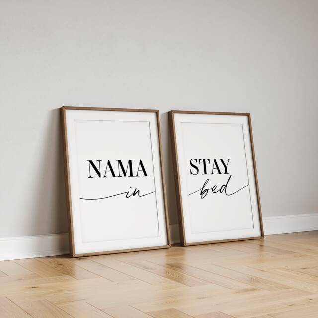 Bedroom Prints Set Of 2 - Namastay in Bed Wall Art Decor Home Cosy Print Sleep Minimalist - image 1