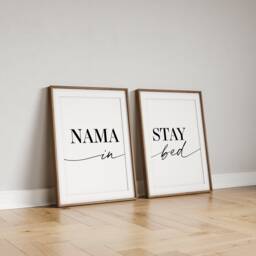 Bedroom Prints Set Of 2 - Namastay in Bed Wall Art Decor Home Cosy Print Sleep Minimalist - thumbnail 1