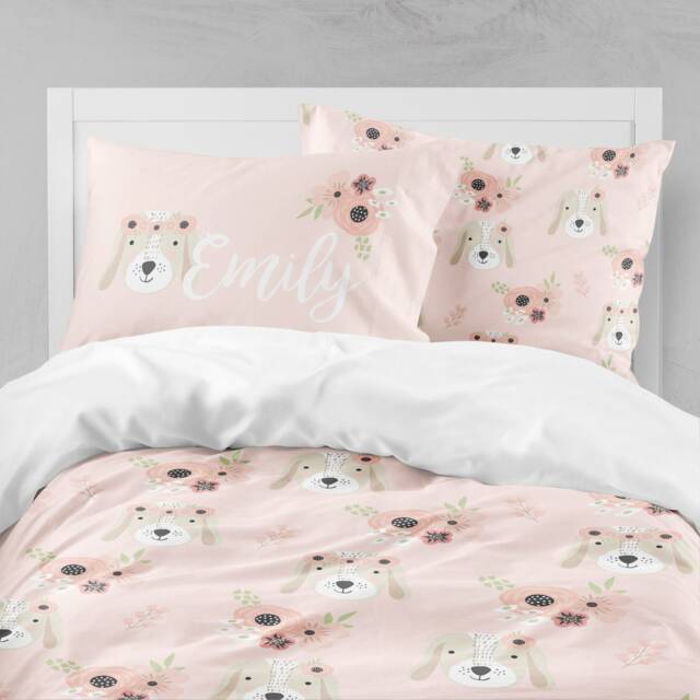 Personalized Puppy Bedding Set Floral Dog Comforter, Pillowcases - image 1