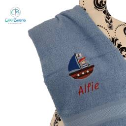 Teddy Pirate Ship Towel - Personalised Face Cloth/Hand Bath = Embroidered - thumbnail 1