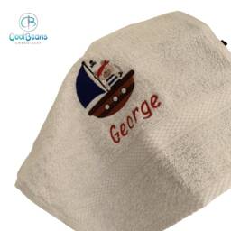 Teddy Pirate Ship Towel - Personalised Face Cloth/Hand Bath = Embroidered - thumbnail 2