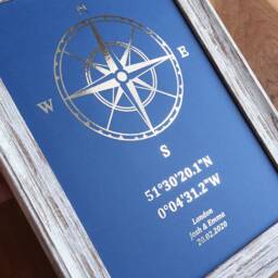 A4 Custom Foil Compass & Coordinates Print, Any Location Personalised Copper, Gold, Silver Or Rose Gold Print - thumbnail 2