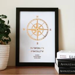 A4 Custom Foil Compass & Coordinates Print, Any Location Personalised Copper, Gold, Silver Or Rose Gold Print - thumbnail 3