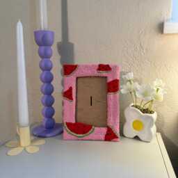 Handmade Punch Needle Picture Frame - Home Decor 4x6 Wall Art Tufted Photo Cute Hanging Gift - thumbnail 3