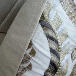 Handmade Floral Embroidered Pillow Cover, Abstract Leaf Beige Cushion Cover - Cotton Blend Background, Size 20 - thumbnail 3