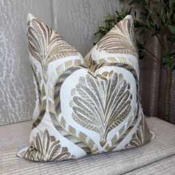 Handmade Floral Embroidered Pillow Cover, Abstract Leaf Beige Cushion Cover - Cotton Blend Background, Size 20 - thumbnail 1
