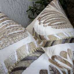 Handmade Floral Embroidered Pillow Cover, Abstract Leaf Beige Cushion Cover - Cotton Blend Background, Size 20 - thumbnail 2