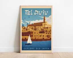 Old Jaffa Vintage Travel Poster - Explore Tel Aviv Wall Art Retro Tourism Print - thumbnail 1