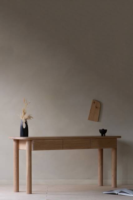 Konk ??? Huki Desk [Prime Oak] Bespoke Sizes Available Minimal Rounded Solid Wood With Drawers, Shallow Dressing Table Storage - image 1