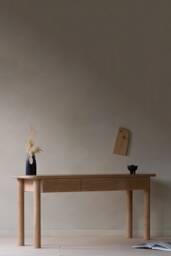Konk ??? Huki Desk [Prime Oak] Bespoke Sizes Available Minimal Rounded Solid Wood With Drawers, Shallow Dressing Table Storage