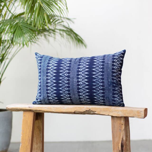 Hmong Indigo Batik Lumbar Pillow Cover - Ethnic Zig Zag Cushion - 12x20 - image 1