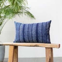 Hmong Indigo Batik Lumbar Pillow Cover - Ethnic Zig Zag Cushion - 12x20