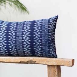 Hmong Indigo Batik Lumbar Pillow Cover - Ethnic Zig Zag Cushion - 12x20 - thumbnail 2