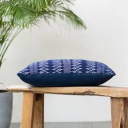 Hmong Indigo Batik Lumbar Pillow Cover - Ethnic Zig Zag Cushion - 12x20 - thumbnail 3