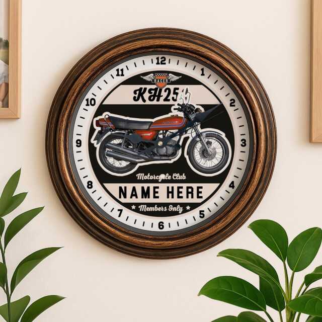 Personalised Motorbike Wall Clock Custom Kawasaki Kh250 Red Motorcycle Kitchen Home Decor Biker Housewarming Birthday Gift Embc21 - image 1