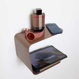 Modern Brown Floating Nightstand Wave, Curved Metal Wall Shelf, Small Horizontal Bedside Wall Mounted Table, Colorful Shelf - thumbnail 3