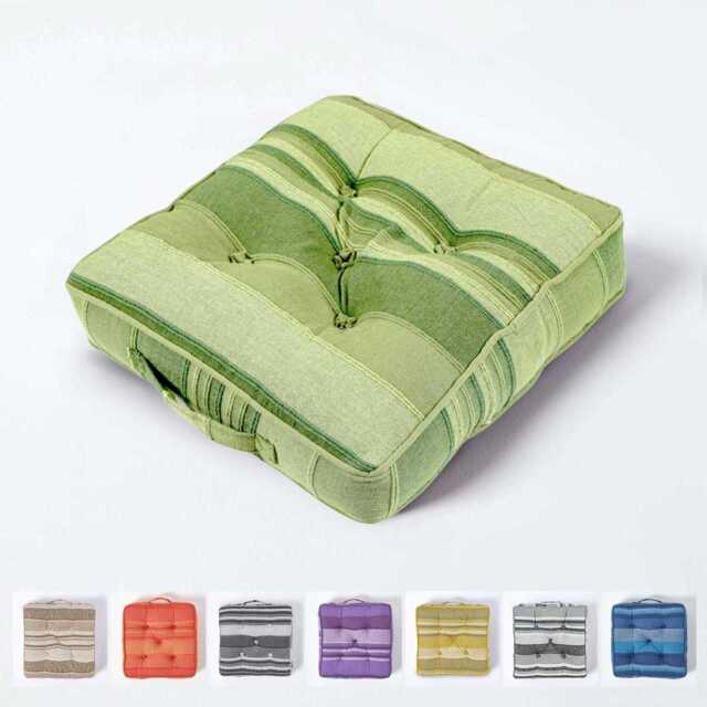 Luxury Morocco Striped Cotton Floor Cushion - 8 Colours 40x40x8 cm Seat Pad With Handle Indoor Outdoor Use Oeko-Tex?? Certified - image 1