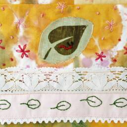 Art Quilt Wall Hanging With Hand Embroidery Paradise Bird, Snake, Waterlily - thumbnail 2