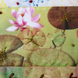 Art Quilt Wall Hanging With Hand Embroidery Paradise Bird, Snake, Waterlily - thumbnail 4