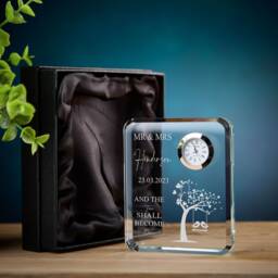 Personalised Crystal Glass Clock Gift For Wedding Anniversary Couple