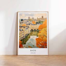Bath Poster, England Travel Print, Georgian Architecture Roman Baths Pulteney Bridge Poster - thumbnail 3