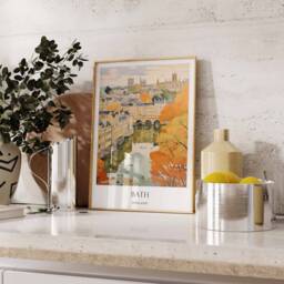 Bath Poster, England Travel Print, Georgian Architecture Roman Baths Pulteney Bridge Poster - thumbnail 2
