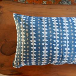 Hand Block Print Various Sizes Pillow Cover Blue Brown Kalamkari Linen - thumbnail 2