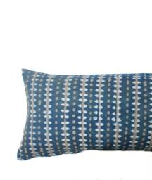 Hand Block Print Various Sizes Pillow Cover Blue Brown Kalamkari Linen - thumbnail 1