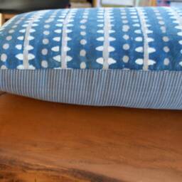 Hand Block Print Various Sizes Pillow Cover Blue Brown Kalamkari Linen - thumbnail 3