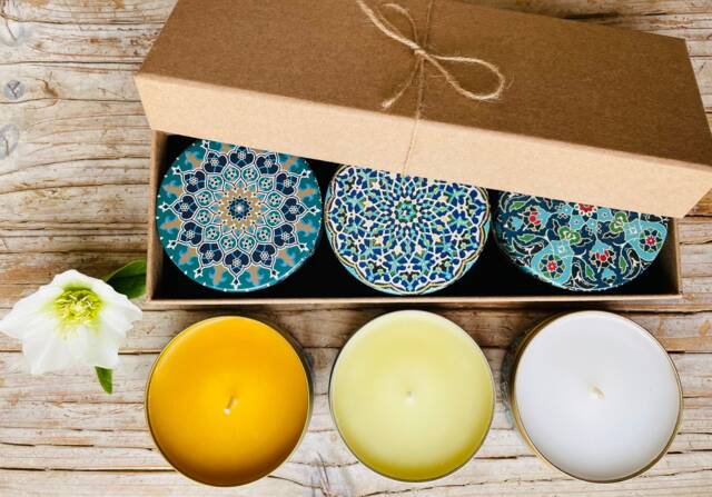 Set Of 3 Scented Candle Set - Gift Natural Handmade Vegan Candles in Decorative Box Meditation Housewarming Christmas Gifts - image 1