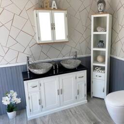 White Painted Bathroom Vanity Unit Cabinet Twin Stone Bowl Basin Tap Set 402Pbqsbcx2 - thumbnail 3