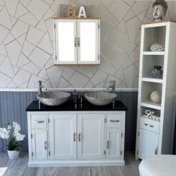 White Painted Bathroom Vanity Unit Cabinet Twin Stone Bowl Basin Tap Set 402Pbqsbcx2 - thumbnail 2