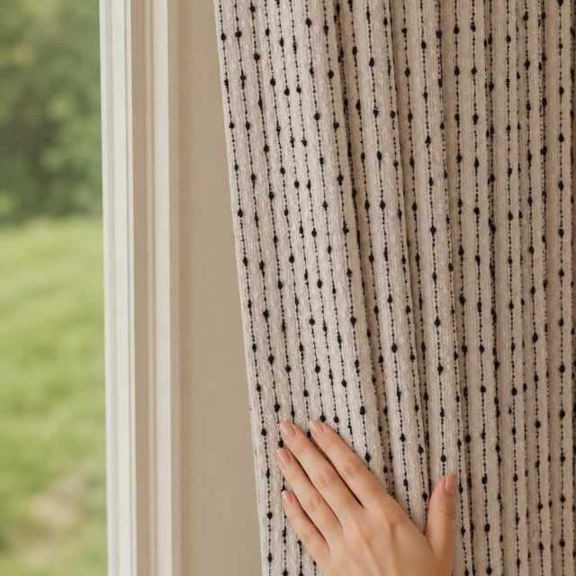 Beige Black Dot Curtain Panel, Modern Minimalist Window Drapes, Textured Japandi Living Room - image 1