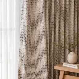 Beige Black Dot Curtain Panel, Modern Minimalist Window Drapes, Textured Japandi Living Room - thumbnail 3