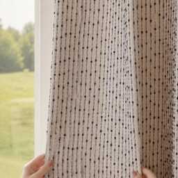 Beige Black Dot Curtain Panel, Modern Minimalist Window Drapes, Textured Japandi Living Room - thumbnail 2