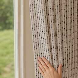 Beige Black Dot Curtain Panel, Modern Minimalist Window Drapes, Textured Japandi Living Room - thumbnail 1