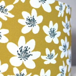 Ochre Floral Lampshade in Scandinavian Fabric, White Flower Pattern For Lamp Or Ceiling Drum Light Shade - thumbnail 2