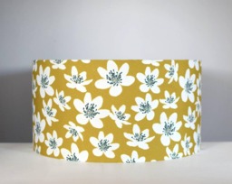 Ochre Floral Lampshade in Scandinavian Fabric, White Flower Pattern For Lamp Or Ceiling Drum Light Shade - thumbnail 1