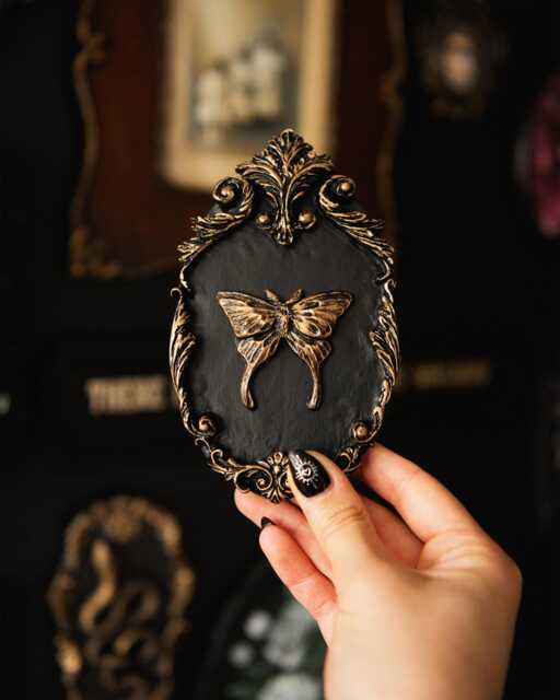 Luna Moth in Ornate Frame Wall Decor/Handmade Gothic Gallery Gap Filler By House Of Persephone Silver Or Gold Small Entomology Art - image 1
