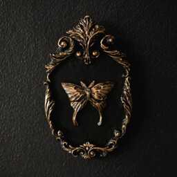 Luna Moth in Ornate Frame Wall Decor/Handmade Gothic Gallery Gap Filler By House Of Persephone Silver Or Gold Small Entomology Art - thumbnail 2