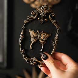 Luna Moth in Ornate Frame Wall Decor/Handmade Gothic Gallery Gap Filler By House Of Persephone Silver Or Gold Small Entomology Art - thumbnail 4
