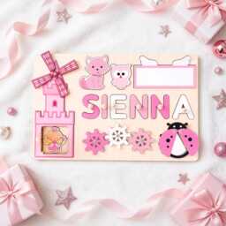 Personalized Baby Girl Name Puzzle, Custom Busy Boards, Wooden Kids Puzzle Toys, 1st Birthday Gift For Girl, Christmas Gift - thumbnail 1